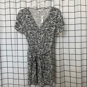 Navy Blue Front Tie Waist Romper
